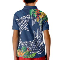 Polynesia Kid Polo Shirt Sharks Duo Tropical Navy