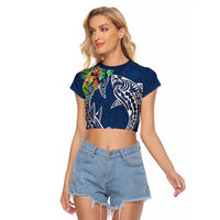 Polynesia Raglan Cropped T Shirt Sharks Duo Tropical Navy