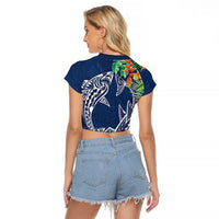Polynesia Raglan Cropped T Shirt Sharks Duo Tropical Navy