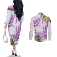Polynesia Couples Matching Off The Shoulder Long Sleeve Dress and Long Sleeve Button Shirt Sharks Duo Tropical Lavender LT7 - Polynesian Pride