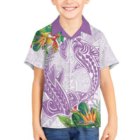 Polynesia Family Matching Off The Shoulder Long Sleeve Dress and Hawaiian Shirt Sharks Duo Tropical Lavender LT7 Son's Shirt Lavender - Polynesian Pride