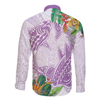 Polynesia Long Sleeve Button Shirt Sharks Duo Tropical Lavender LT7 - Polynesian Pride