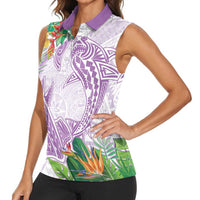 Polynesia Women Sleeveless Polo Shirt Sharks Duo Tropical Lavender