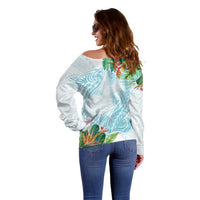 Polynesia Off Shoulder Sweater Sharks Duo Tropical Turquoise