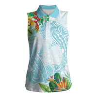 Polynesia Women Sleeveless Polo Shirt Sharks Duo Tropical Turquoise