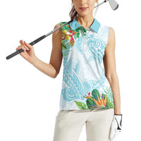 Polynesia Women Sleeveless Polo Shirt Sharks Duo Tropical Turquoise