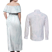 Polynesia Couples Matching Off Shoulder Maxi Dress and Long Sleeve Button Shirt Sharks Duo Tropical Off White