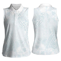 Polynesia Women Sleeveless Polo Shirt Sharks Duo Tropical Off White