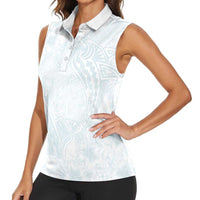 Polynesia Women Sleeveless Polo Shirt Sharks Duo Tropical Off White