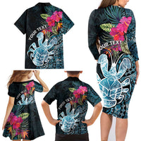 Niue Personalised Family Matching Long Sleeve Bodycon Dress and Hawaiian Shirt Hiapo Mix Coconut Crab