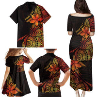 Niue Fakaalofa Atu Personalised Family Matching Puletasi and Hawaiian Shirt Whale Hiapo Fiery Motif