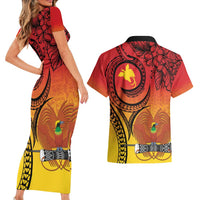 Papua New Guinea 50 Years Couples Matching Short Sleeve Bodycon Dress and Hawaiian Shirt Motuan Motifs