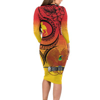 Papua New Guinea 50 Years Long Sleeve Bodycon Dress Motuan Motifs