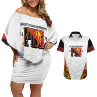Personalized Papua New Guinea Couples Matching Off Shoulder Short Dress and Hawaiian Shirt Hapi De bilong Indipendens PNG
