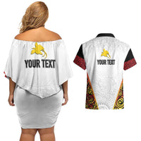 Personalized Papua New Guinea Couples Matching Off Shoulder Short Dress and Hawaiian Shirt Hapi De bilong Indipendens PNG