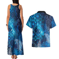 Aotearoa Taniko Matariki Couples Matching Tank Maxi Dress and Hawaiian Shirt Cosmic Blue LT7 - Polynesian Pride