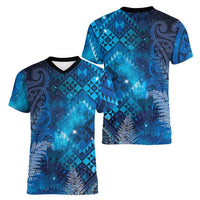 Aotearoa Taniko Matariki Women V-Neck T-Shirt Cosmic Blue LT7 - Polynesian Pride