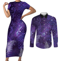 Aotearoa Taniko Matariki Couples Matching Short Sleeve Bodycon Dress and Long Sleeve Button Shirt Cosmic Violet LT7 Purple - Polynesian Pride