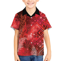 Aotearoa Taniko Matariki Family Matching Off The Shoulder Long Sleeve Dress and Hawaiian Shirt Cosmic Red