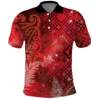 Aotearoa Taniko Matariki Polo Shirt Cosmic Red LT7 Red - Polynesian Pride