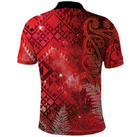 Aotearoa Taniko Matariki Polo Shirt Cosmic Red LT7 - Polynesian Pride