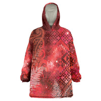 Aotearoa Taniko Matariki Wearable Blanket Hoodie Cosmic Red LT7 One Size Red - Polynesian Pride