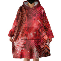 Aotearoa Taniko Matariki Wearable Blanket Hoodie Cosmic Red LT7 - Polynesian Pride