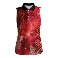 Aotearoa Taniko Matariki Women Sleeveless Polo Shirt Cosmic Red LT7 Female Red - Polynesian Pride