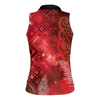 Aotearoa Taniko Matariki Women Sleeveless Polo Shirt Cosmic Red LT7 - Polynesian Pride
