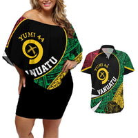 Vanuatu Independence Day Yumi 44 Couples Matching Off Shoulder Short Dress and Hawaiian Shirt LT7 Colorful - Polynesian Pride