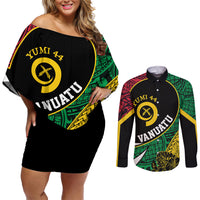 Vanuatu Independence Day Yumi 44 Couples Matching Off Shoulder Short Dress and Long Sleeve Button Shirt