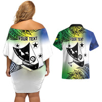 Malampa Day Couples Matching Off Shoulder Short Dress and Hawaiian Shirt Emblem Gradient Style