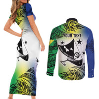 Malampa Day Couples Matching Short Sleeve Bodycon Dress and Long Sleeve Button Shirt Emblem Gradient Style