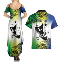 Malampa Day Couples Matching Summer Maxi Dress and Hawaiian Shirt Emblem Gradient Style