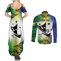 Malampa Day Couples Matching Summer Maxi Dress and Long Sleeve Button Shirt Emblem Gradient Style