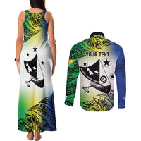 Malampa Day Couples Matching Tank Maxi Dress and Long Sleeve Button Shirt Emblem Gradient Style