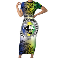 Malampa Day Short Sleeve Bodycon Dress Emblem Gradient Style