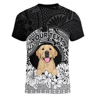Personalised Dog Women V Neck T Shirt Golden Retriever With Polynesian Tapa Arch LT7 - Polynesian Pride