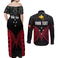 Personalised PNG Couples Matching Off Shoulder Maxi Dress and Long Sleeve Button Shirts Papua Motuan Mirror Style LT7 - Polynesian Pride