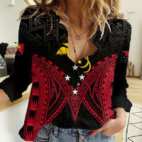 Personalised PNG Women Casual Shirt Papua Motuan Mirror Style LT7 Female Black - Polynesian Pride