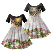 Hawaii Mokihana Mix Pikake Leis Mahalo 'Olelo Family Matching Long Sleeve Bodycon Dress and Hawaiian Shirt Black