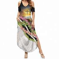 Hawaii Mokihana Mix Pikake Leis Mahalo 'Olelo Summer Maxi Dress Black