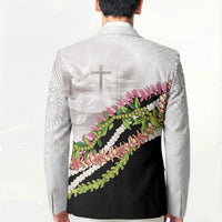 Hawaii Mokihana Mix Pikake Leis Mahalo 'Olelo Blazer White Tapa