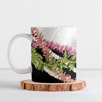 Hawaii Mokihana Mix Pikake Leis Mahalo 'Olelo Ceramic Mug White Tapa