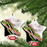 Hawaii Mokihana Mix Pikake Leis Mahalo 'Olelo Ceramic Ornament White Tapa