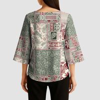 Aloha Hawaii Pastel Christmas Patchwork Kimono Sleeve Blouse Classic Style - Polynesian Pride
