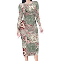 Aloha Hawaii Pastel Christmas Patchwork Long Sleeve Bodycon Dress Classic Style - Polynesian Pride