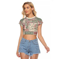 Aloha Hawaii Pastel Christmas Patchwork Raglan Cropped T Shirt Classic Style - Polynesian Pride