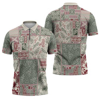 Aloha Hawaii Pastel Christmas Patchwork Zipper Polo Shirt Classic Style - Polynesian Pride