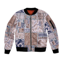 Aloha Hawaii Pastel Christmas Patchwork Sleeve Zip Bomber Jacket Rustic Style - Polynesian Pride